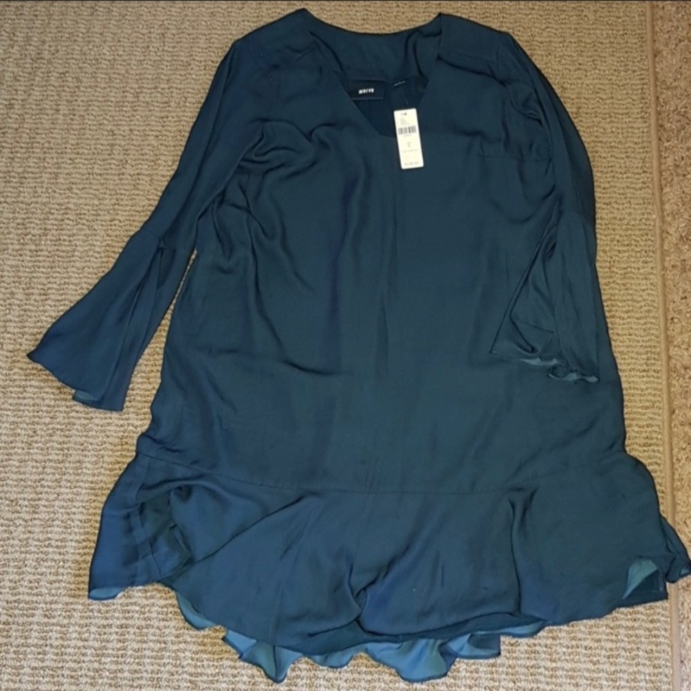 Maeve Tunic Dress Turquoise Ruffle Cuffs Sleeves S